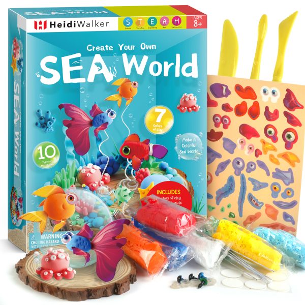 Create Your Own Sea World Kit - 7 Color Air-Dry Clay, 10 Fish Shapes & Craft Tools