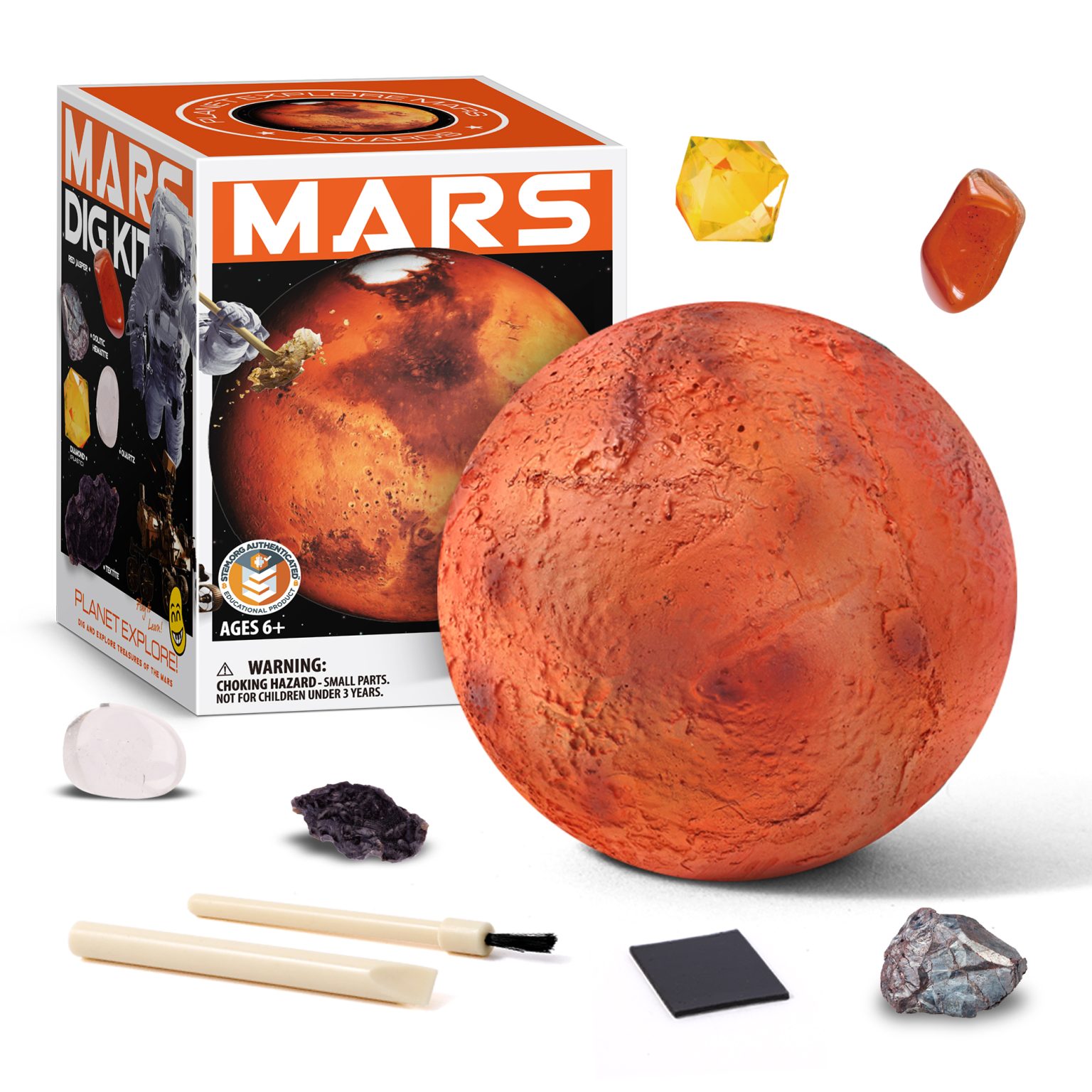 Planet Gemstone Dig Kit with four natural crystal minerals and one yellow acrylic stone