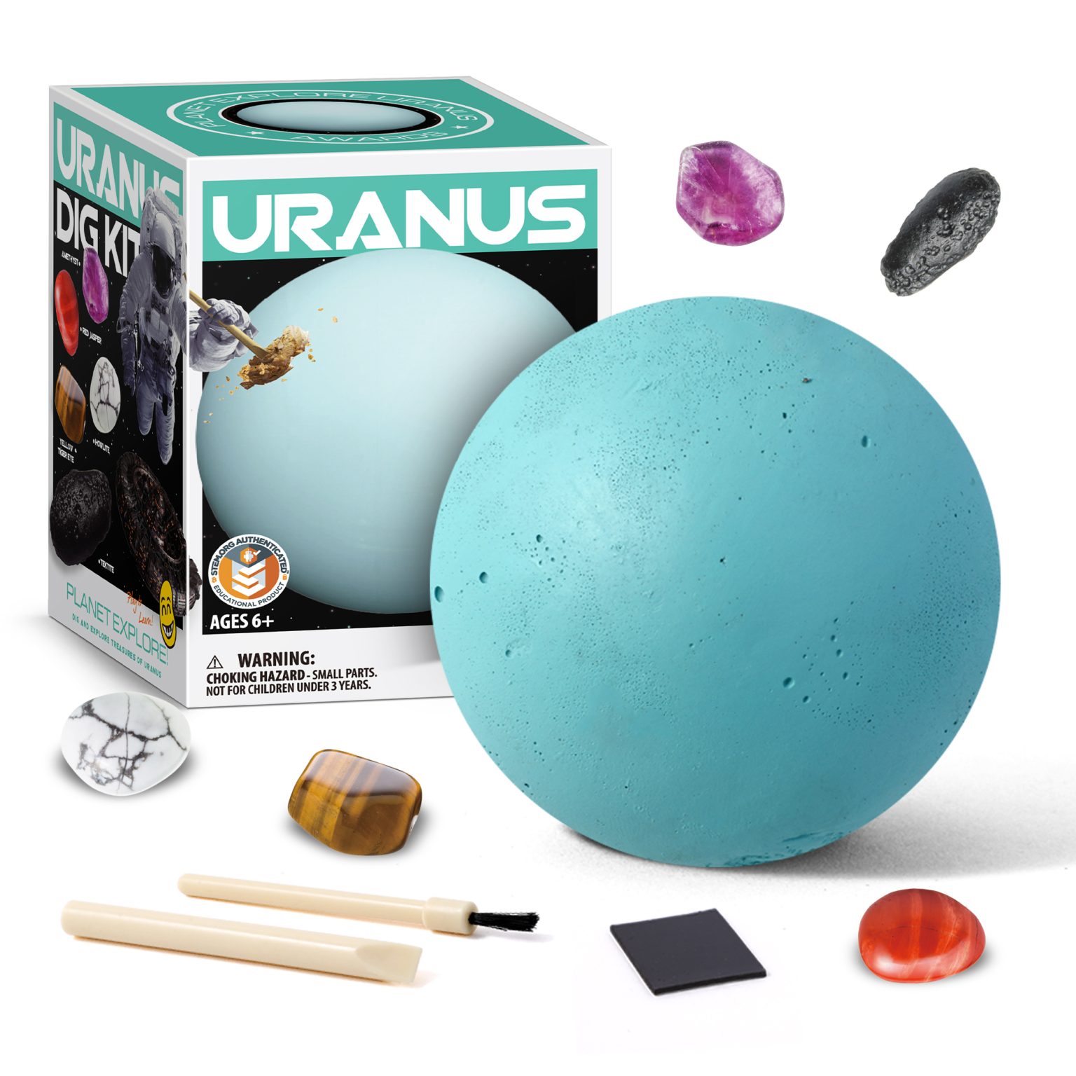 Solar System Gem Dig Kit with five real gems and space-themed planet excavation block