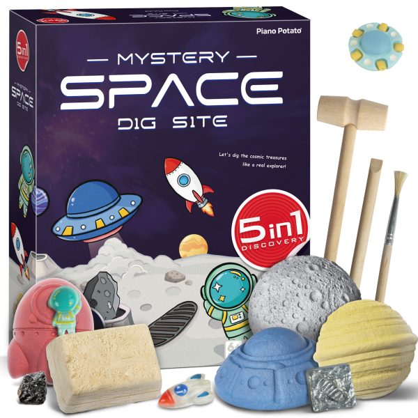 Mystery Space Dig Kit - 5-in-1 Cosmic Treasure Discovery, UFO & Astronaut, Kids STEM Space Toy