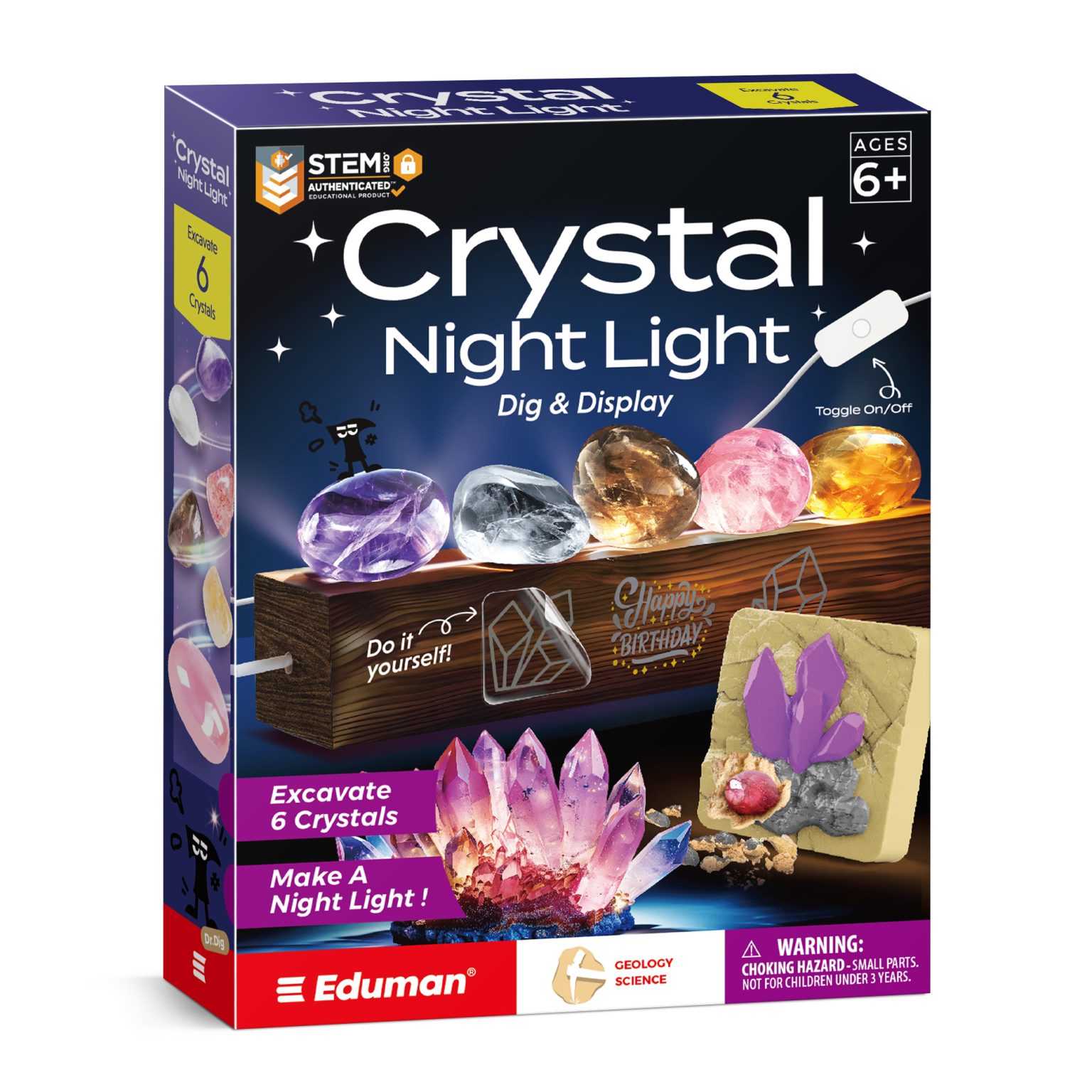 Crystal Night Light retail package marked ages 6 plus with a small-parts choking hazard warning