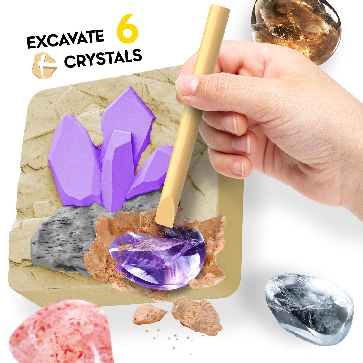 Crystal being uncovered from the excavation block with the included chisel