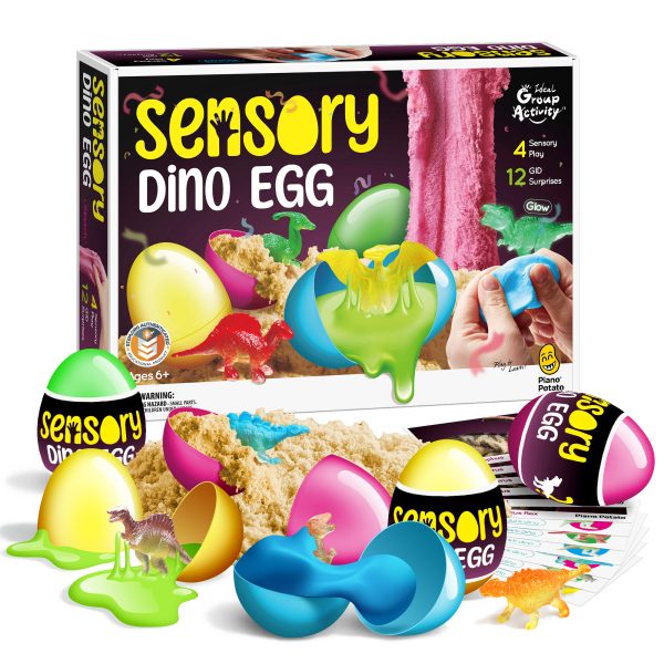 Sensory Dino Egg Kit - 12 Glow-in-the-Dark Dinosaurs, 4 Sensory Play Modes & Fact Cards