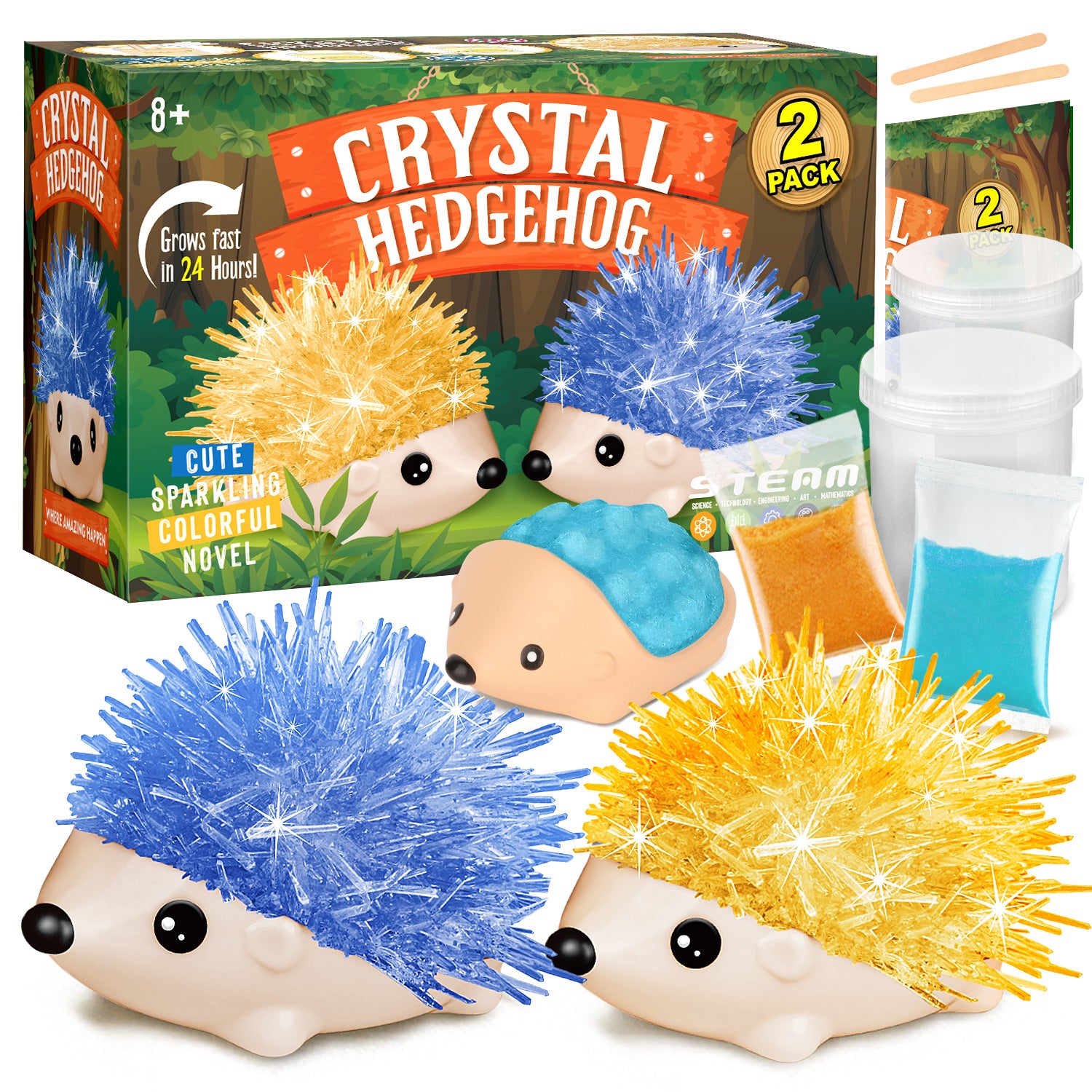 Crystal Growing Kit - 2 Vibrant Hedgehogs Fast 24H, STEM Gift for Kids 6-12 - Image 2