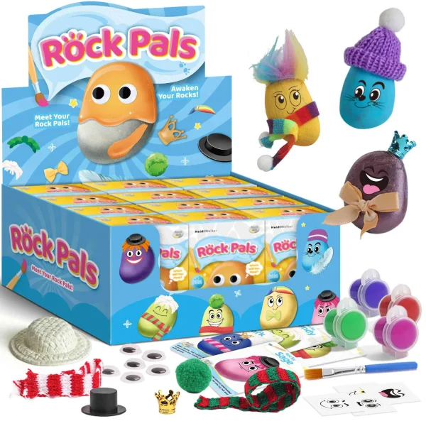 RockPals Surprise Rock Painting Kit – Create & Decorate 1 Rock Pal with Paint, Eyes & Accessories