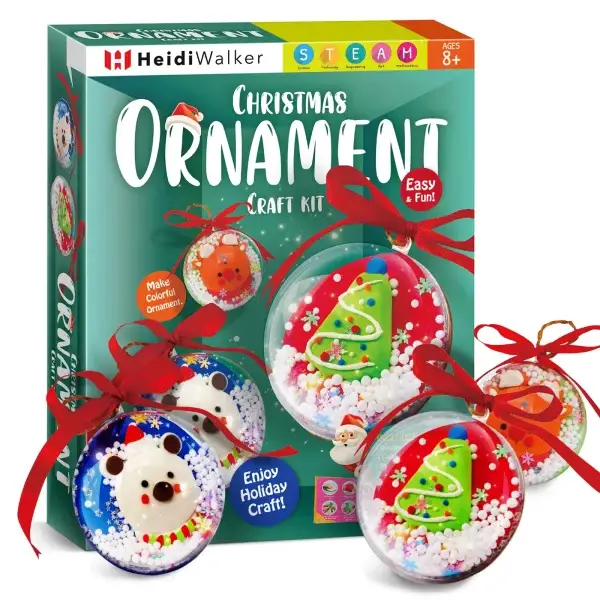 Christmas Ornament Craft Kit for Kids - DIY Snow Globe Making Kit with Wooden Slices & Clay