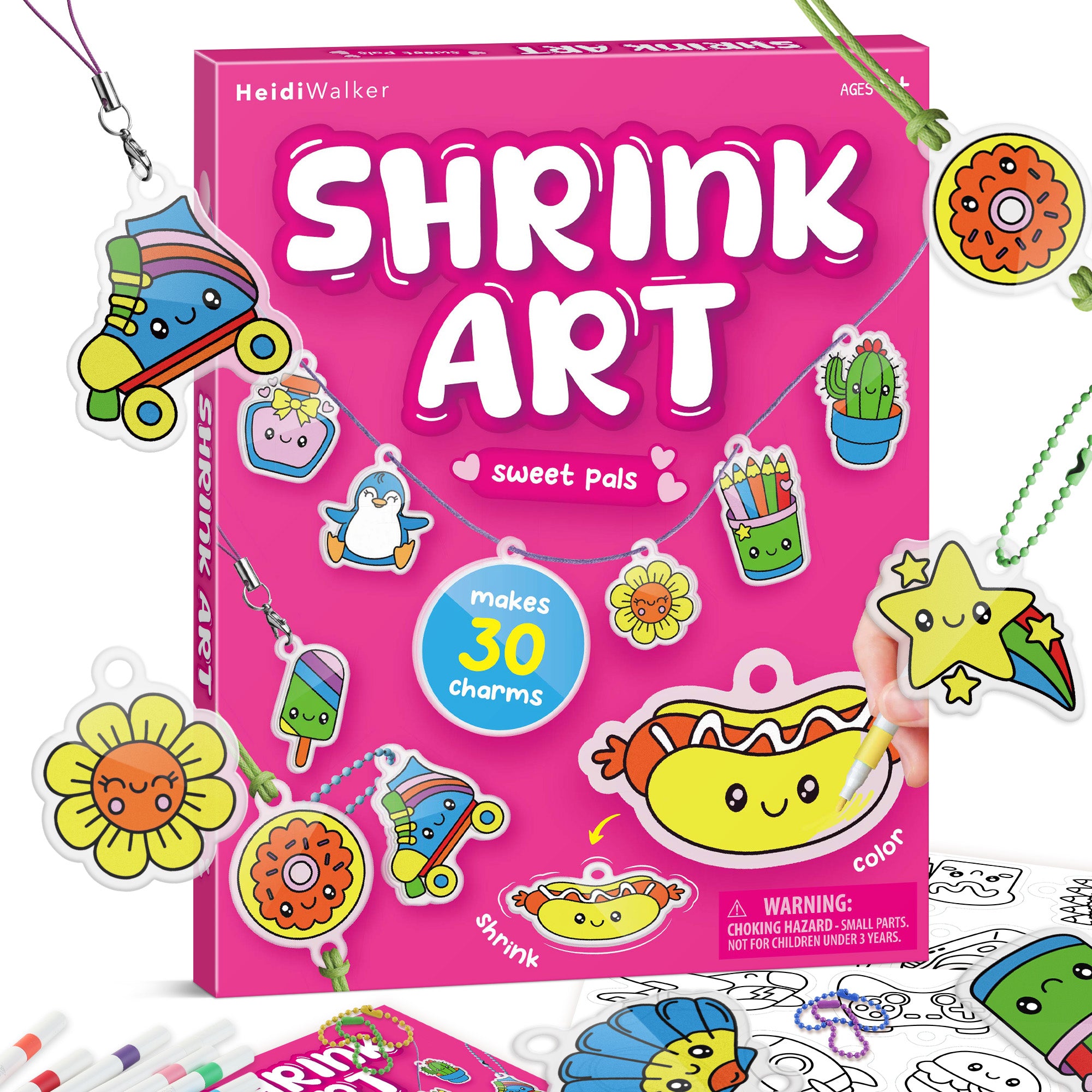 Piano Potato DIY Shrinking Art Kit for Kids - 30 Pre-Cut Shrink Plastic Sheets & Keychain Making Kit, 8 Acrylic Markers, Charms, Bracelets, No Mess Creative Activity, Birthday Gift for Girls Ages 6+ - Image 2