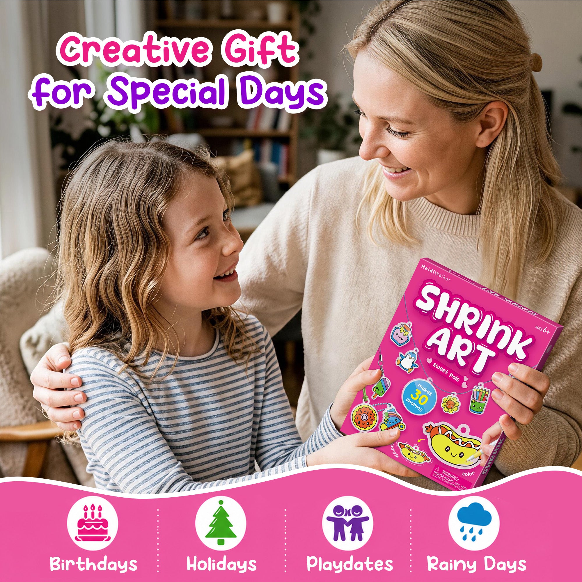 Piano Potato DIY Shrinking Art Kit for Kids - 30 Pre-Cut Shrink Plastic Sheets & Keychain Making Kit, 8 Acrylic Markers, Charms, Bracelets, No Mess Creative Activity, Birthday Gift for Girls Ages 6+ - Image 7