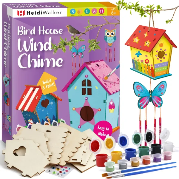 DIY Bird House Kit for Children to Build and Paint 2 Pack Bird House Wind Chime Kits