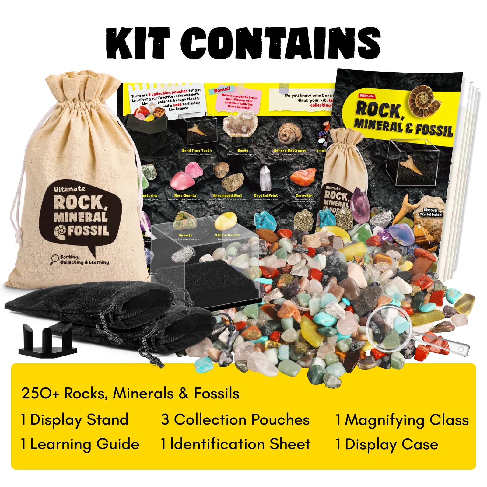 250 Stones Set with Different Gemstones, Fossils, Crystals, Minerals, Geodes for Children, Gemstone Collection - Image 5
