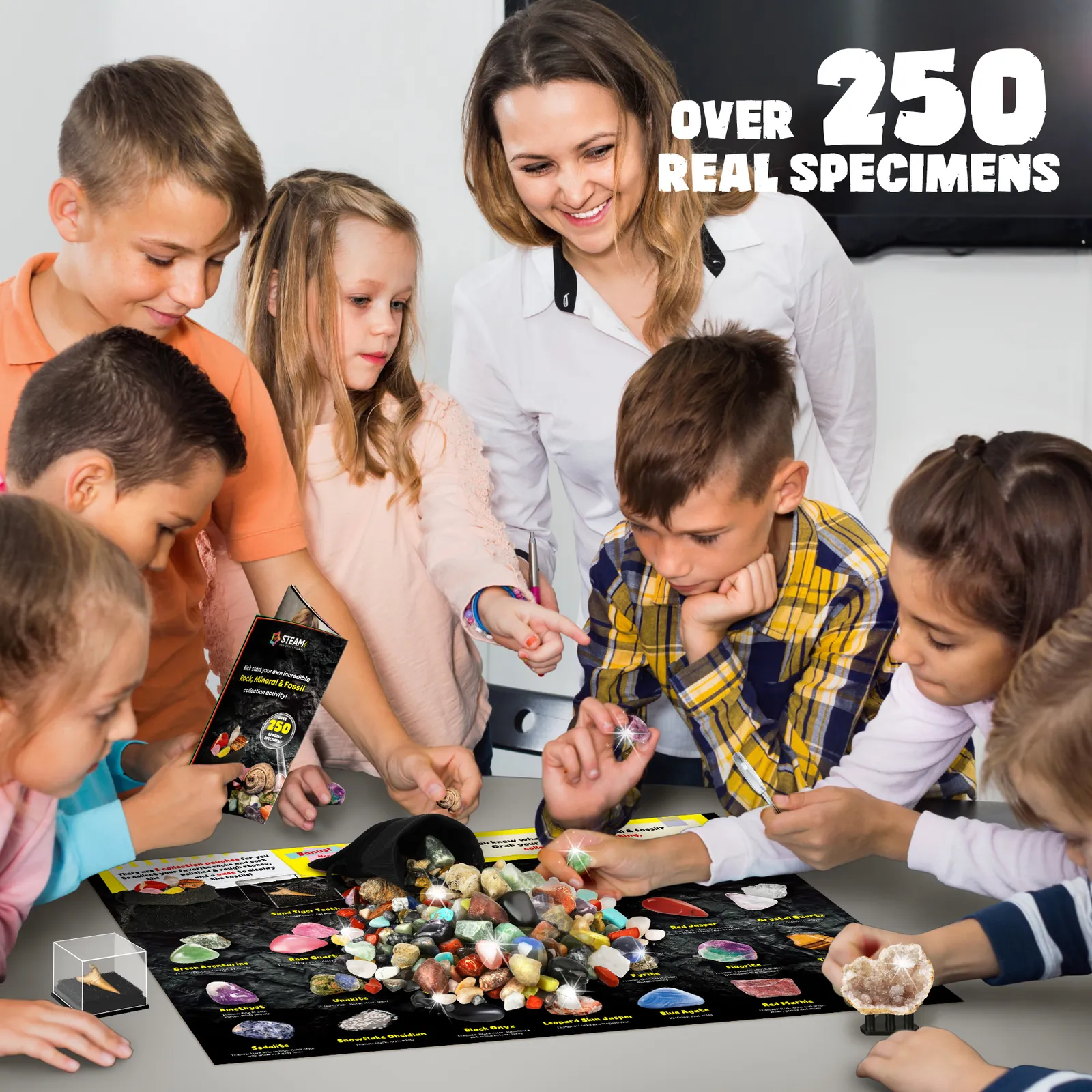 250 Stones Set with Different Gemstones, Fossils, Crystals, Minerals, Geodes for Children, Gemstone Collection - Image 8