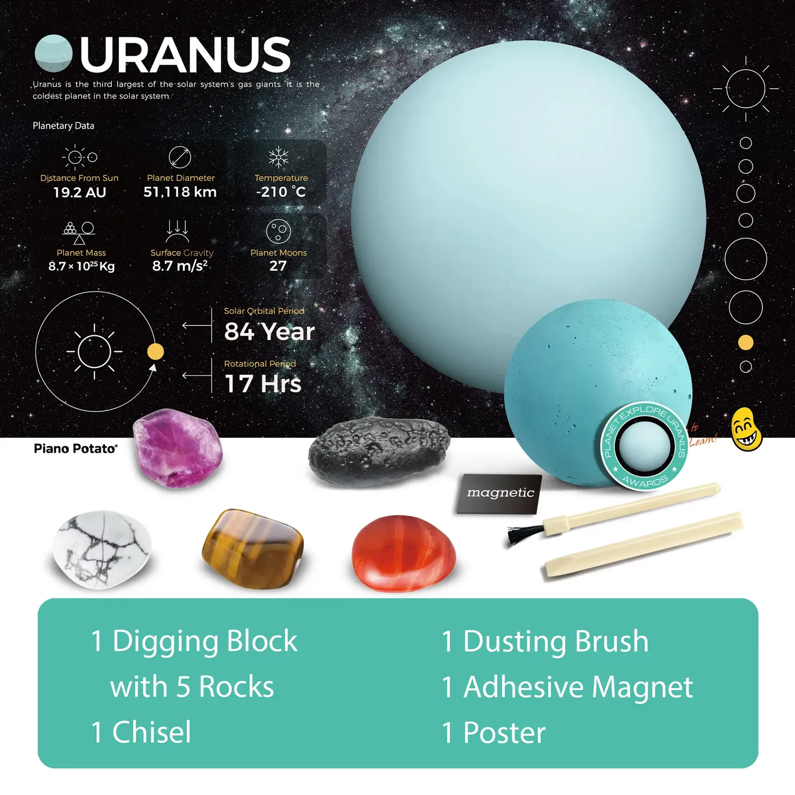 Piano Potato Kids Solar System Gem Dig Kit: Excavate 5 Real Gems, STEM Educational Space Planet Kit - Image 5