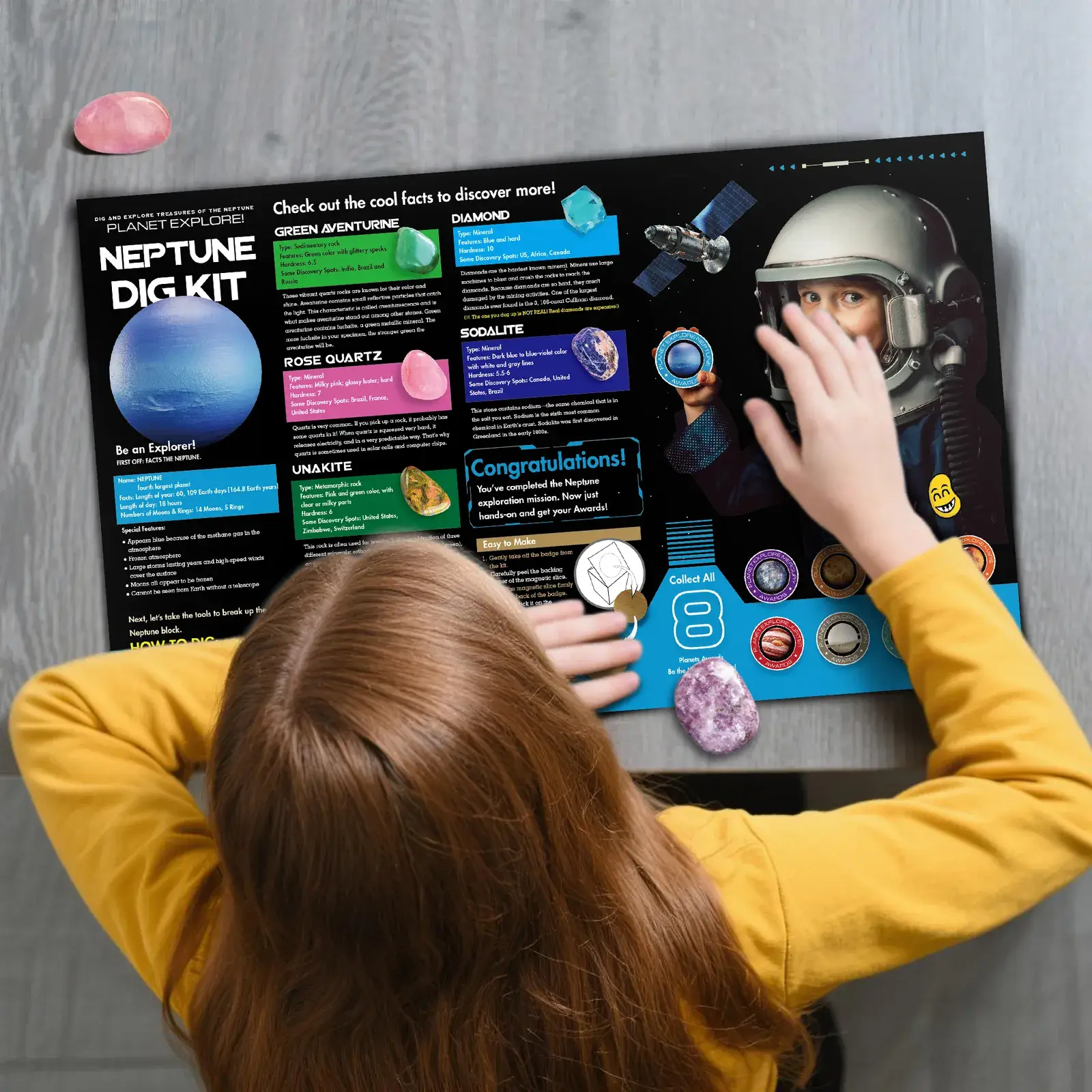 Piano Potato Neptune Planet Gemstone Dig Kit for Kids, STEM Space Science Toy with Dig Tools & Real Crystals - Image 7