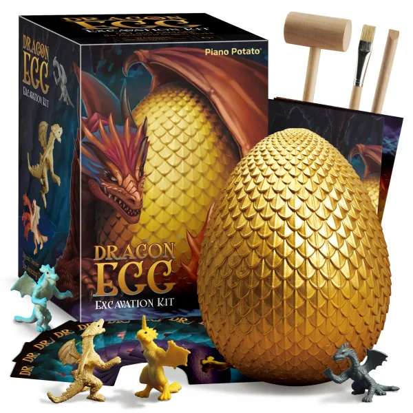 Jumbo Dragon Egg Dig Kit – 12 Mini Dragons, 2 Treasures & Learning Cards (Ages 6+)