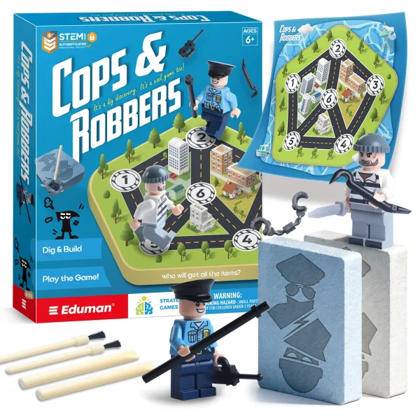 Cops & Robbers Dig Kit – 2 Excavation Blocks, Mini Figures & Strategy Game (Ages 6+)