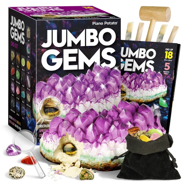 Jumbo Gemstone Dig Kit – 18 Finds, Digging Tools & Collecting Pouch