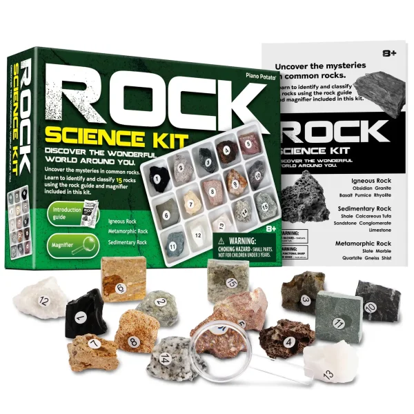 Mineral Rock Stone Collection Kit, Rock Samples Science Kit for Kids – 15 Genuine Samples, Identification Set