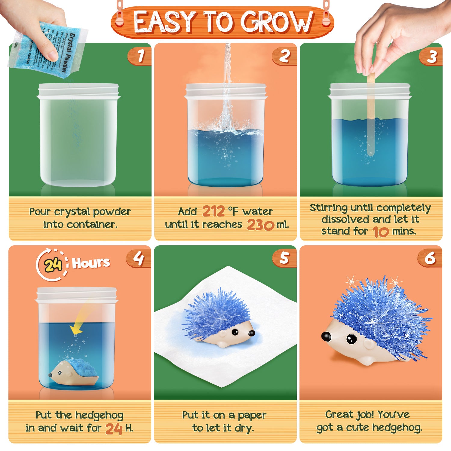 Crystal Growing Kit - 2 Vibrant Hedgehogs Fast 24H, STEM Gift for Kids 6-12 - Image 5