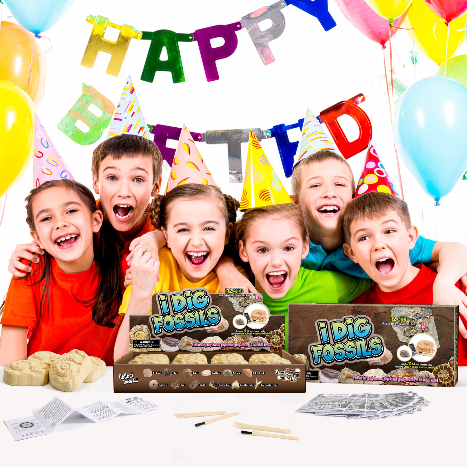 Gamerside Fossil Digging Kit, 12 Real Fossils & Dino Bones & Mess-Free Mat - Image 5
