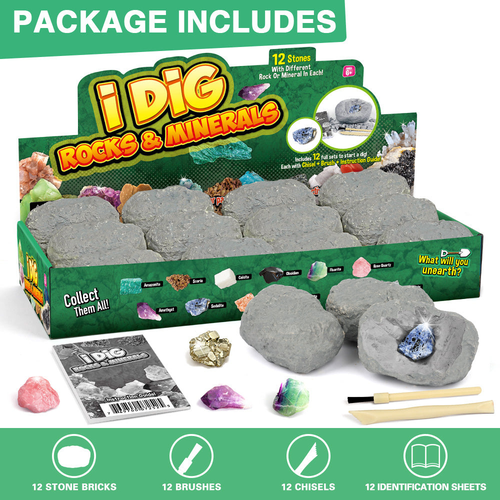 12 Natural Rock & Mineral Dig Kit, STEM Toy for Kids, Party Favors - Image 2