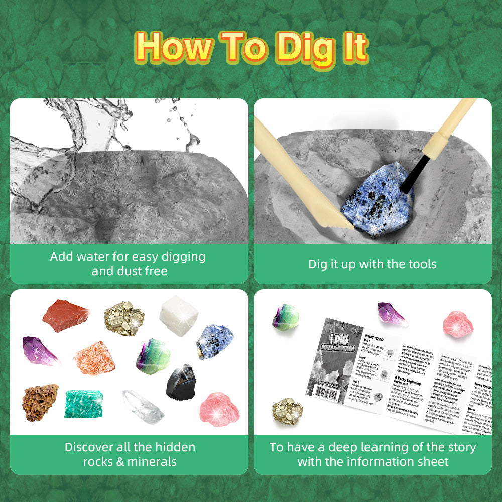 12 Natural Rock & Mineral Dig Kit, STEM Toy for Kids, Party Favors - Image 3