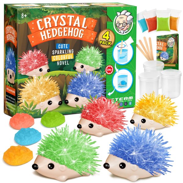 Crystal Growing Kit - 4 Vibrant Hedgehogs Fast 24H, STEM Gift for Kids 6-12