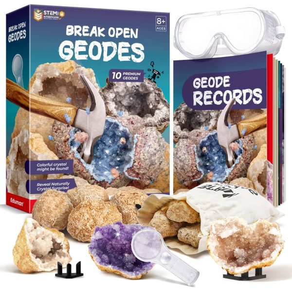 EDUMAN Geodes with Crystals Break Open 10 Premium Geode Kit - Geology Geode Crystal Science Kit - STEM Educational Toys Birthday Gifts for Boys and Girls