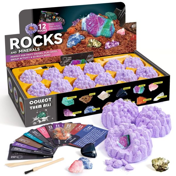 Gemstone Dig Kit, 12 Real Rocks and Gems, STEM Toy 6+