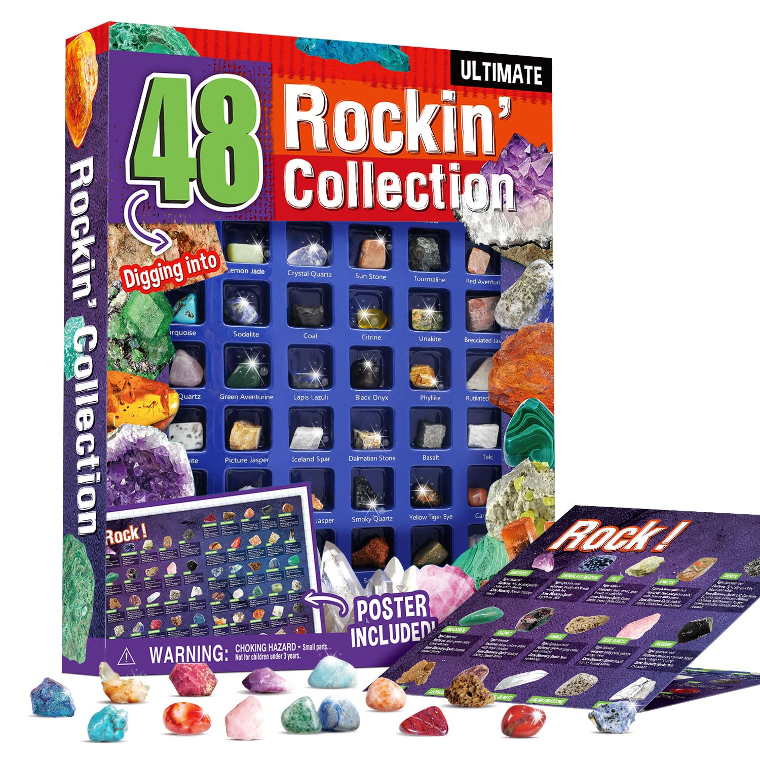 Rock Collection 48PCS, Natural Crystals & Gemstones, STEM Toy